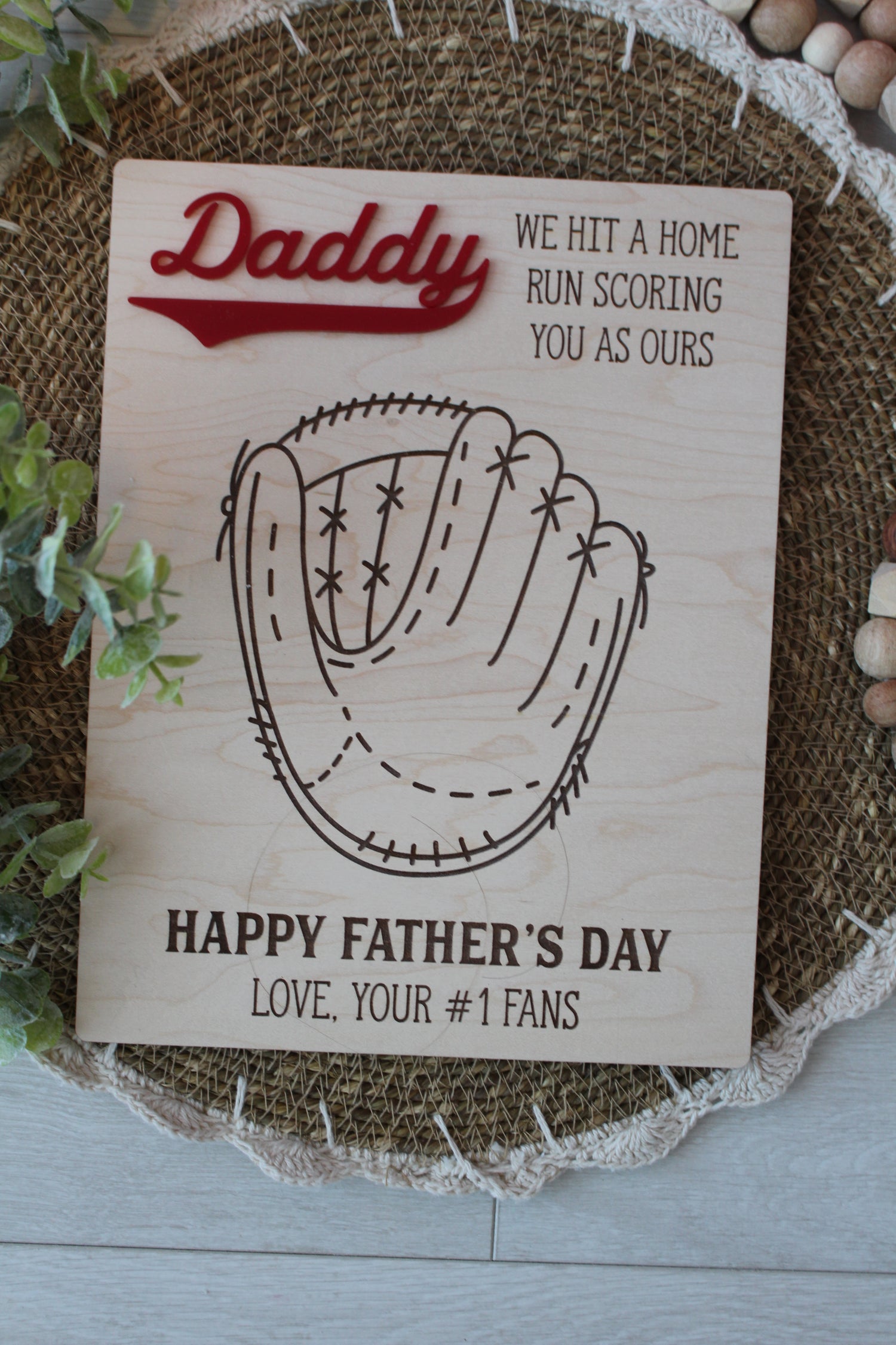"We Hit A Home Run Scoring You As Ours" Handprint Sign For Fathers Day
