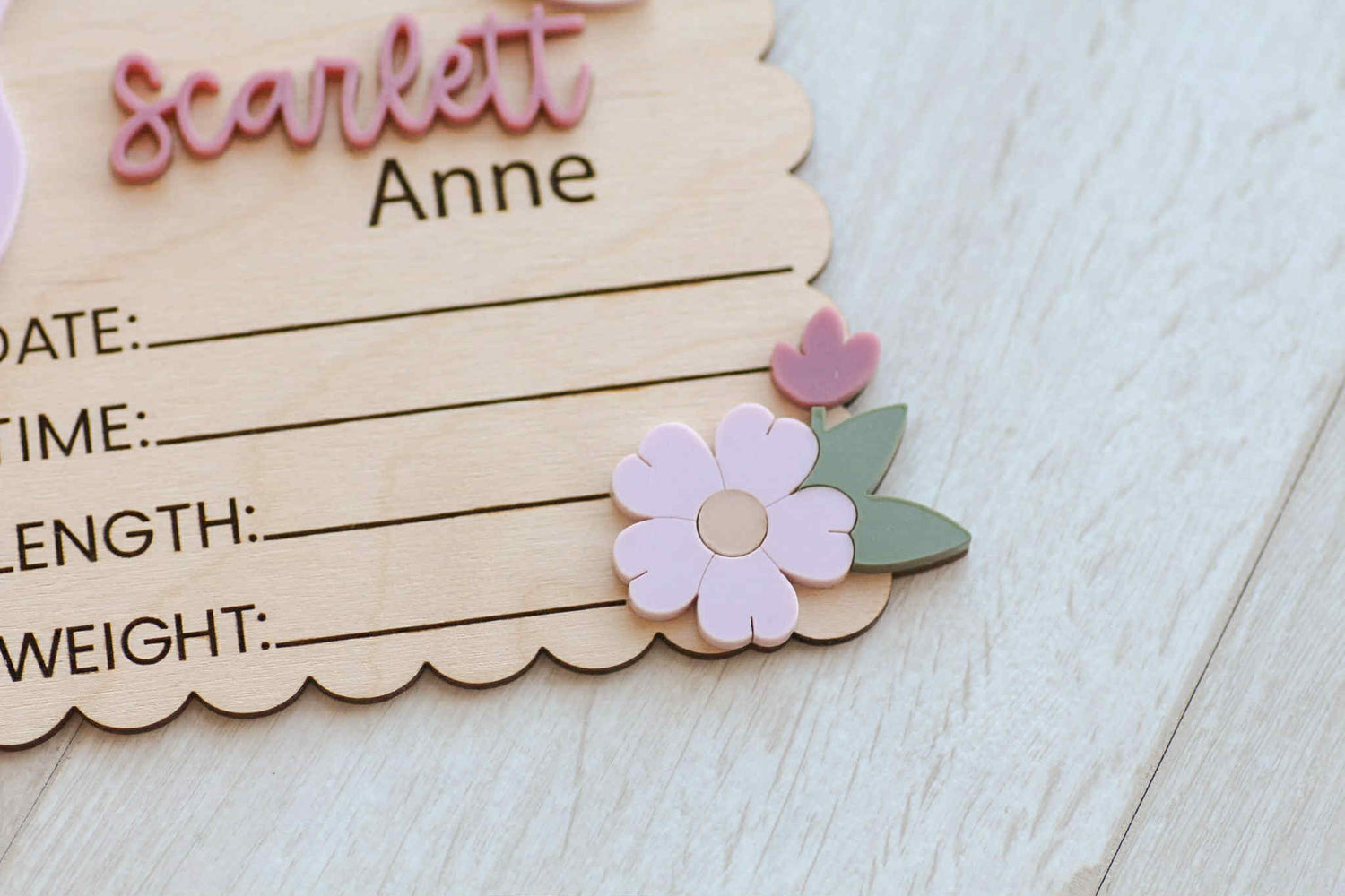 Birth Announcement Name Plaque with Birth Stats: Floral/Bow