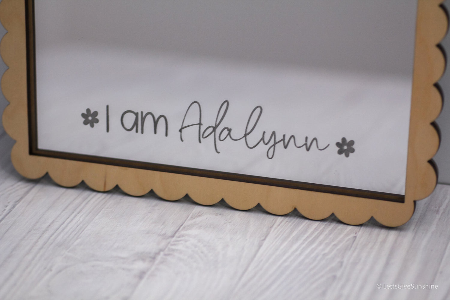 Personalized Affirmation Mirror: Scalloped Maple Border & Daisy Floral Accents