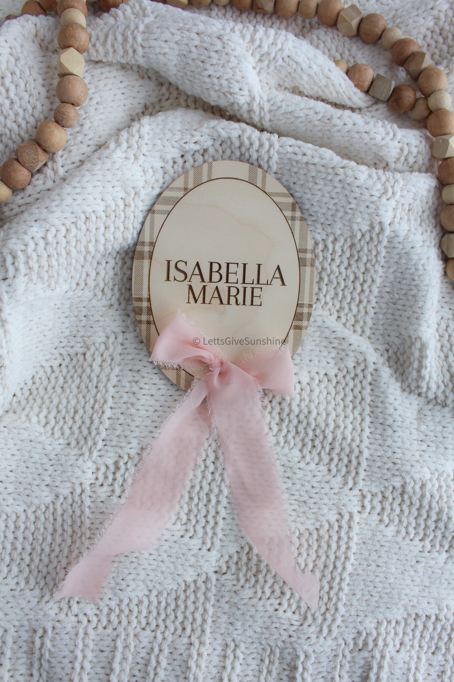 Personalized Baby Name Announcement Plaque | Plaid with Ribbon
