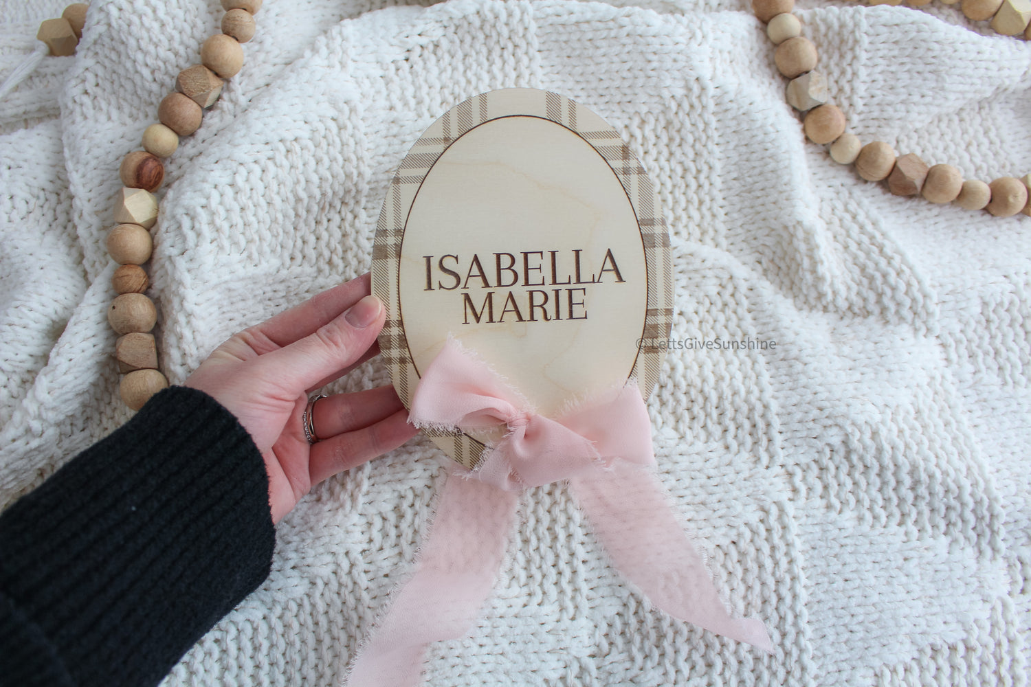 Personalized Baby Name Announcement Plaque | Plaid with Ribbon