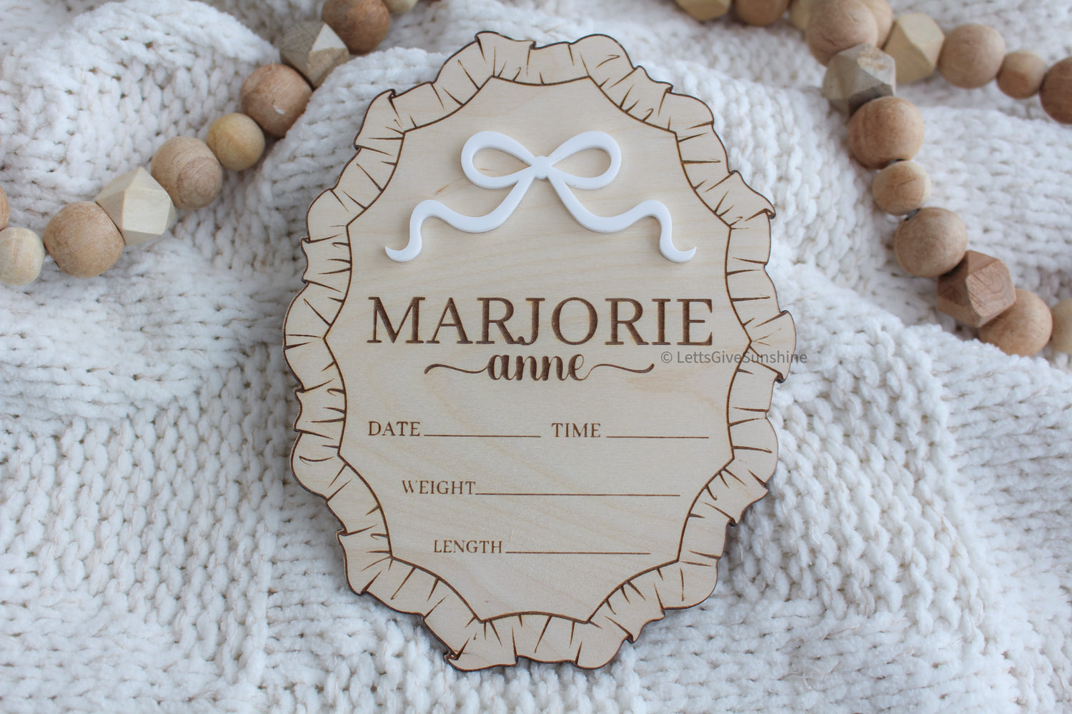 Personalized Ruffle Birth Stats Sign with Bow