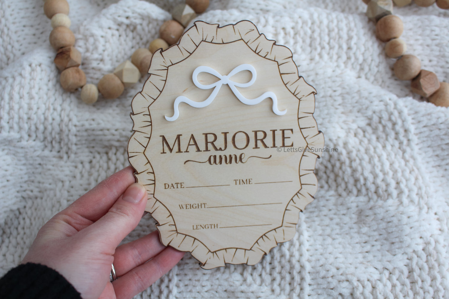 Personalized Ruffle Birth Stats Sign with Bow