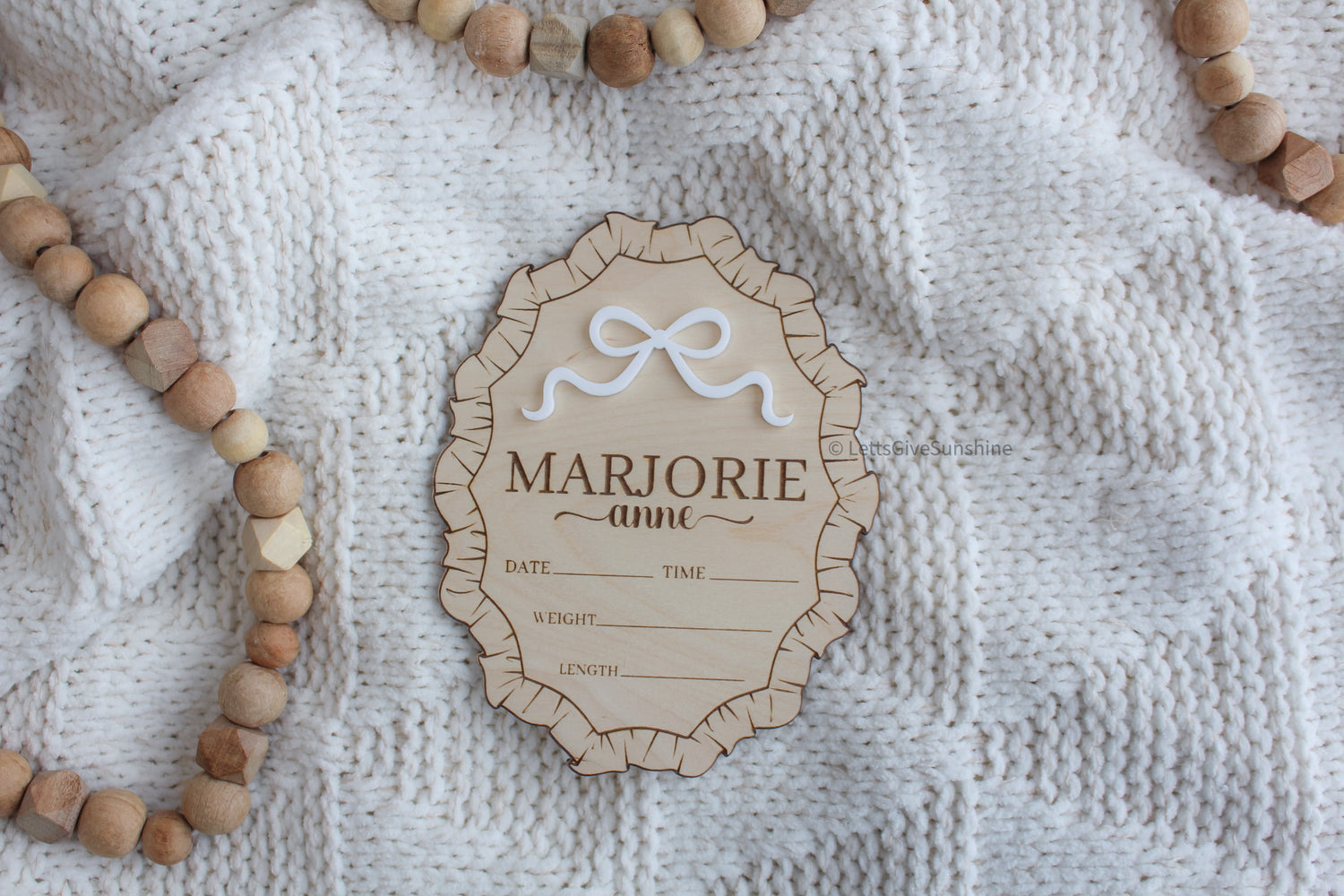 Personalized Ruffle Birth Stats Sign with Bow