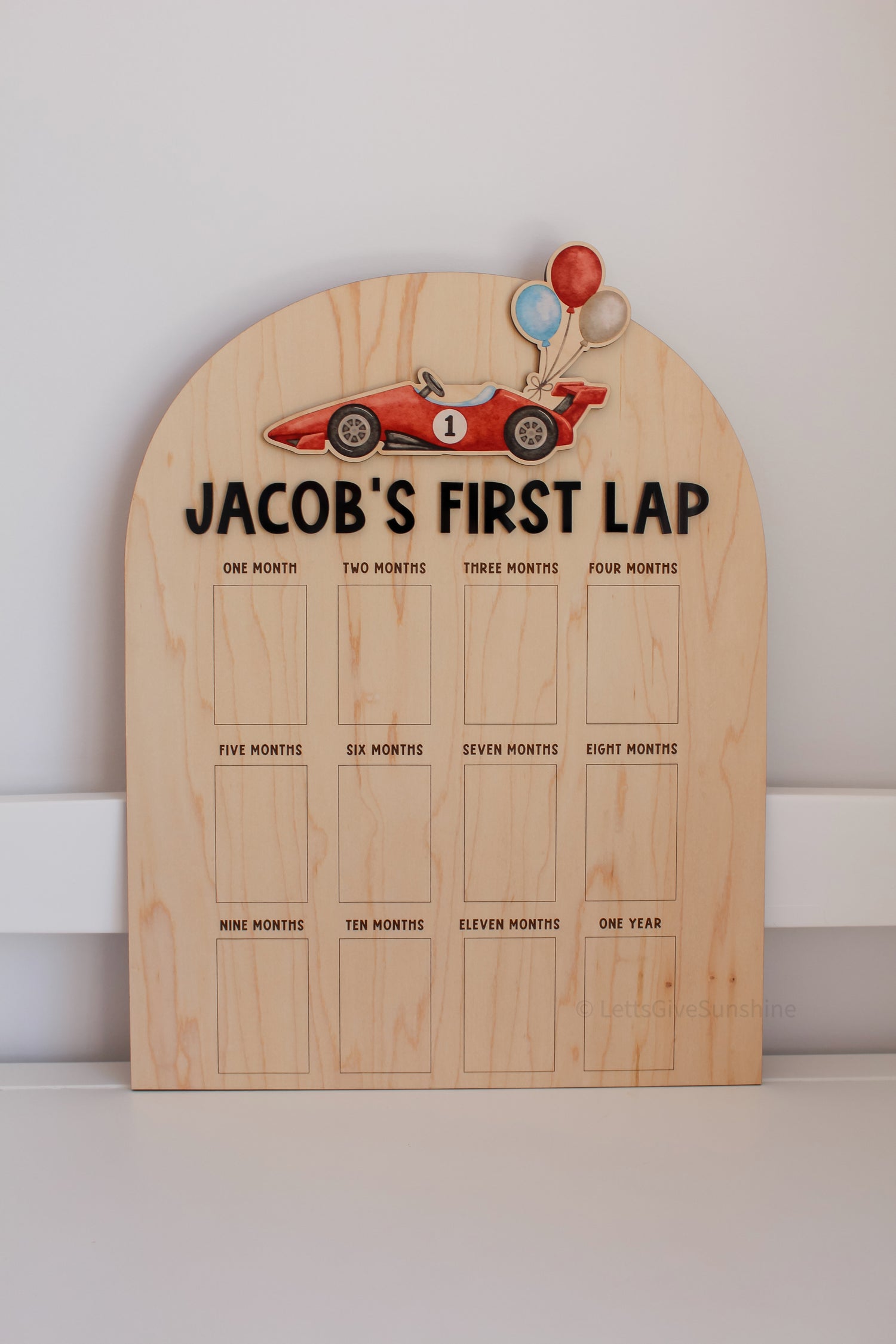 Personalized Racecar First Birthday Photo Board Keepsake
