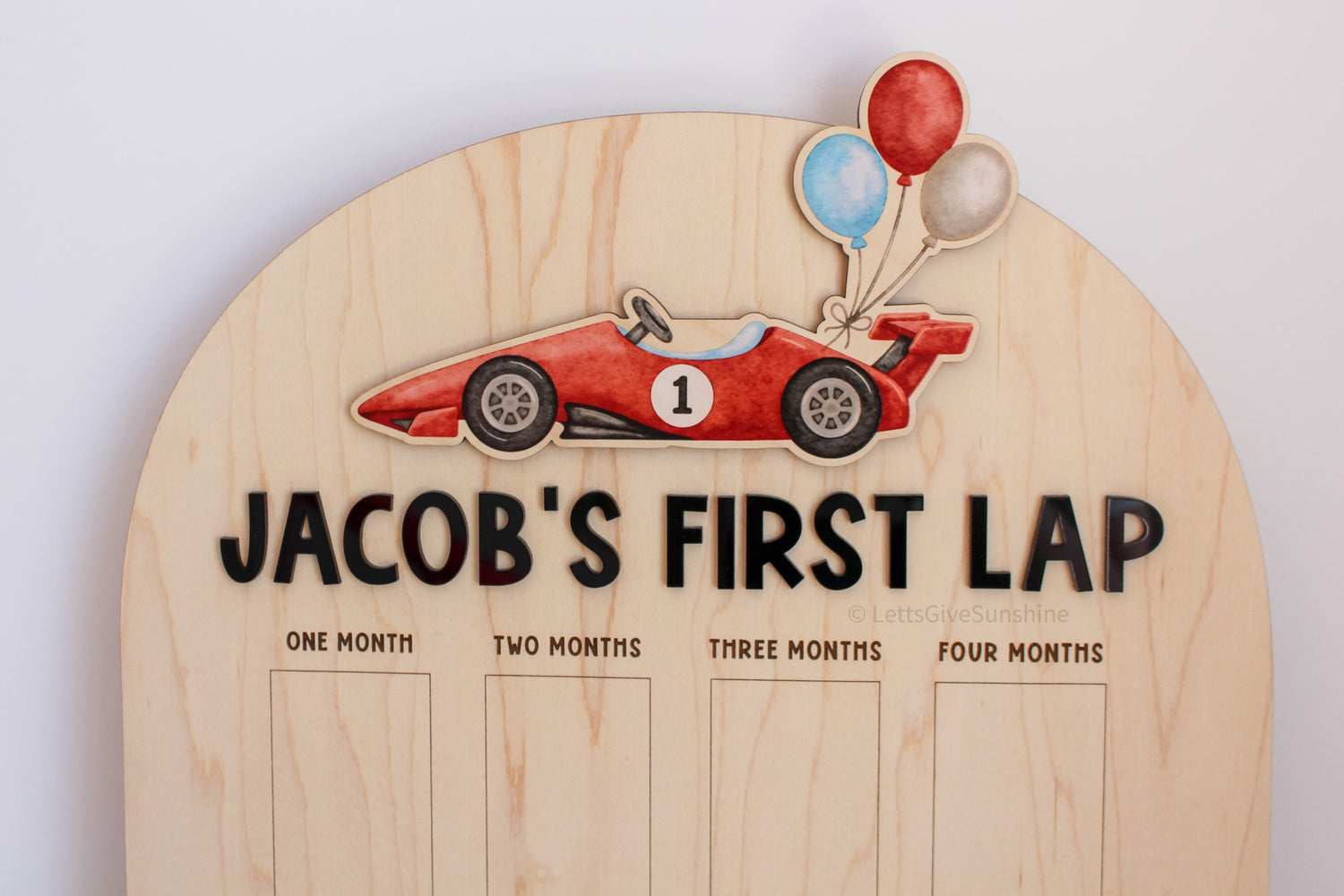 Personalized Racecar First Birthday Photo Board Keepsake