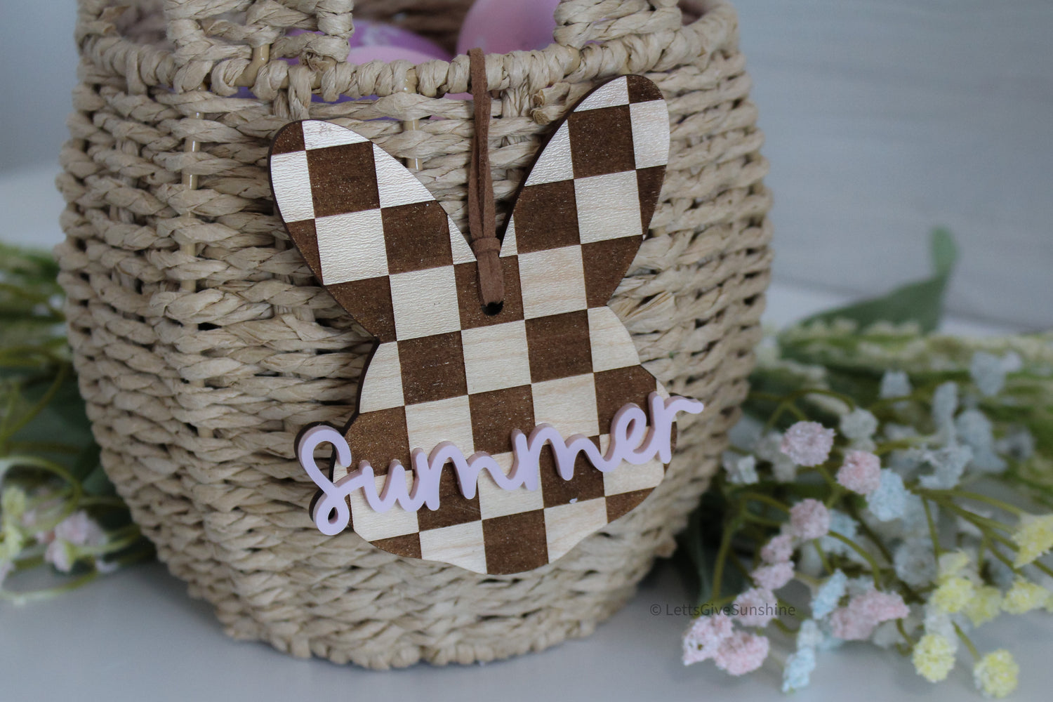 Personalized Easter Basket Tag – Wooden Bunny Name Tag for Kids