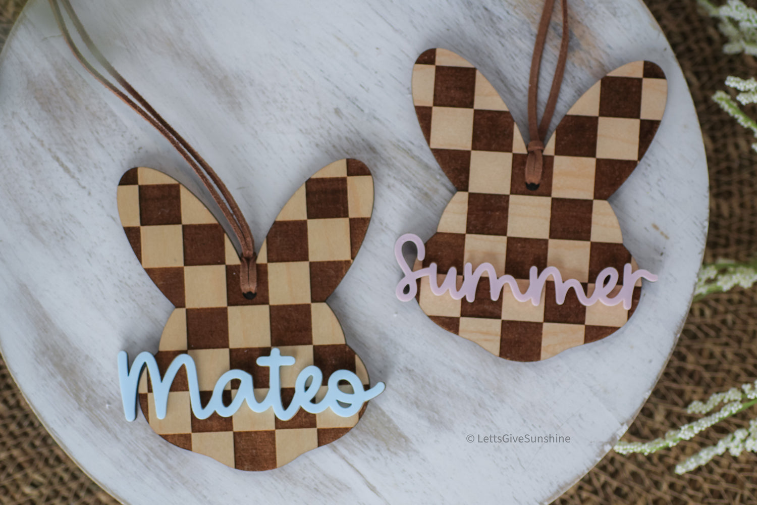 Personalized Easter Basket Tag – Wooden Bunny Name Tag for Kids