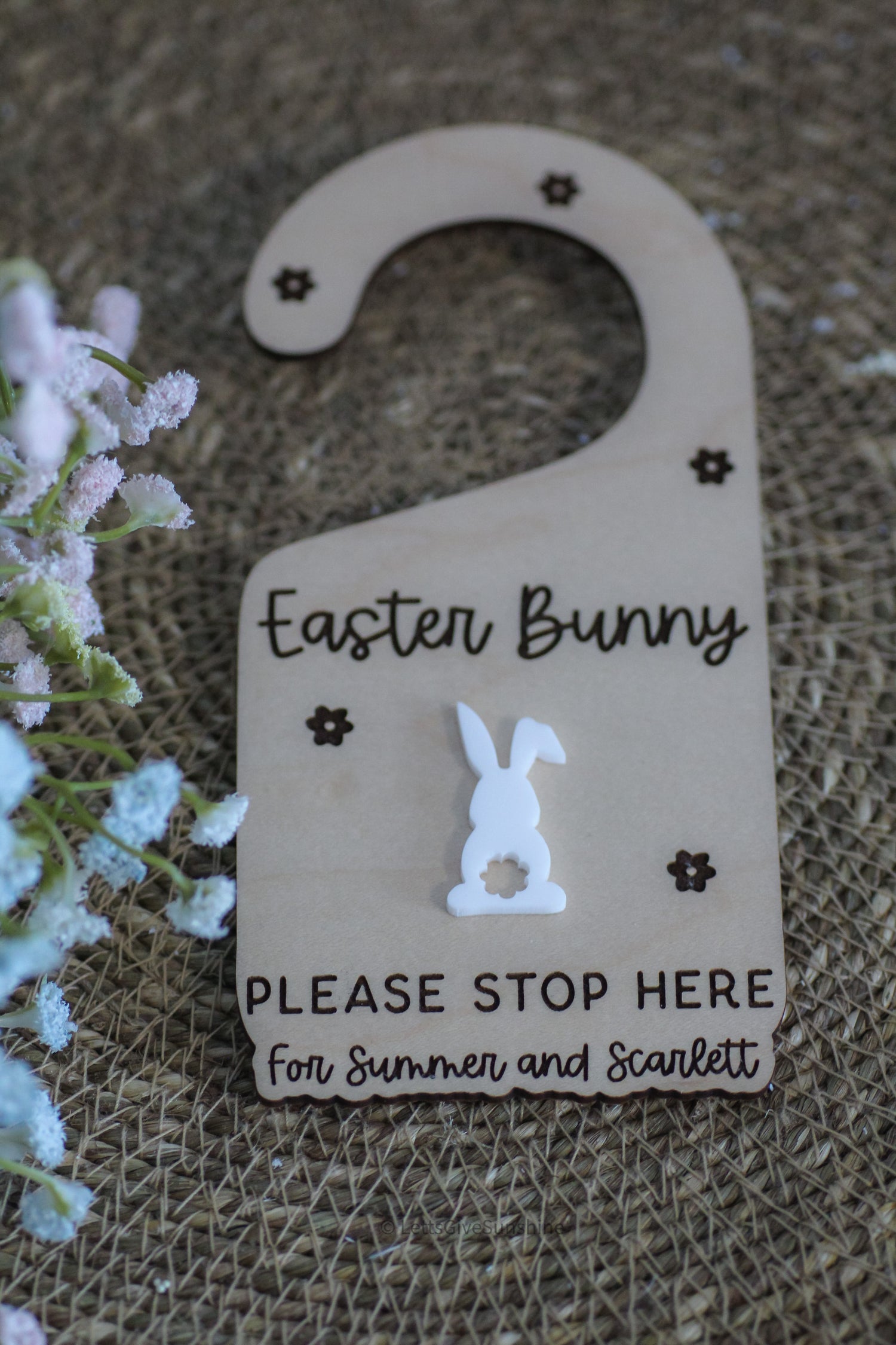 Personalized Easter Bunny Door Hanger – “Please Stop Here” Sign for Kids