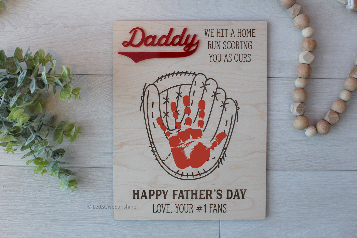 "We Hit A Home Run Scoring You As Ours" Handprint Sign For Fathers Day