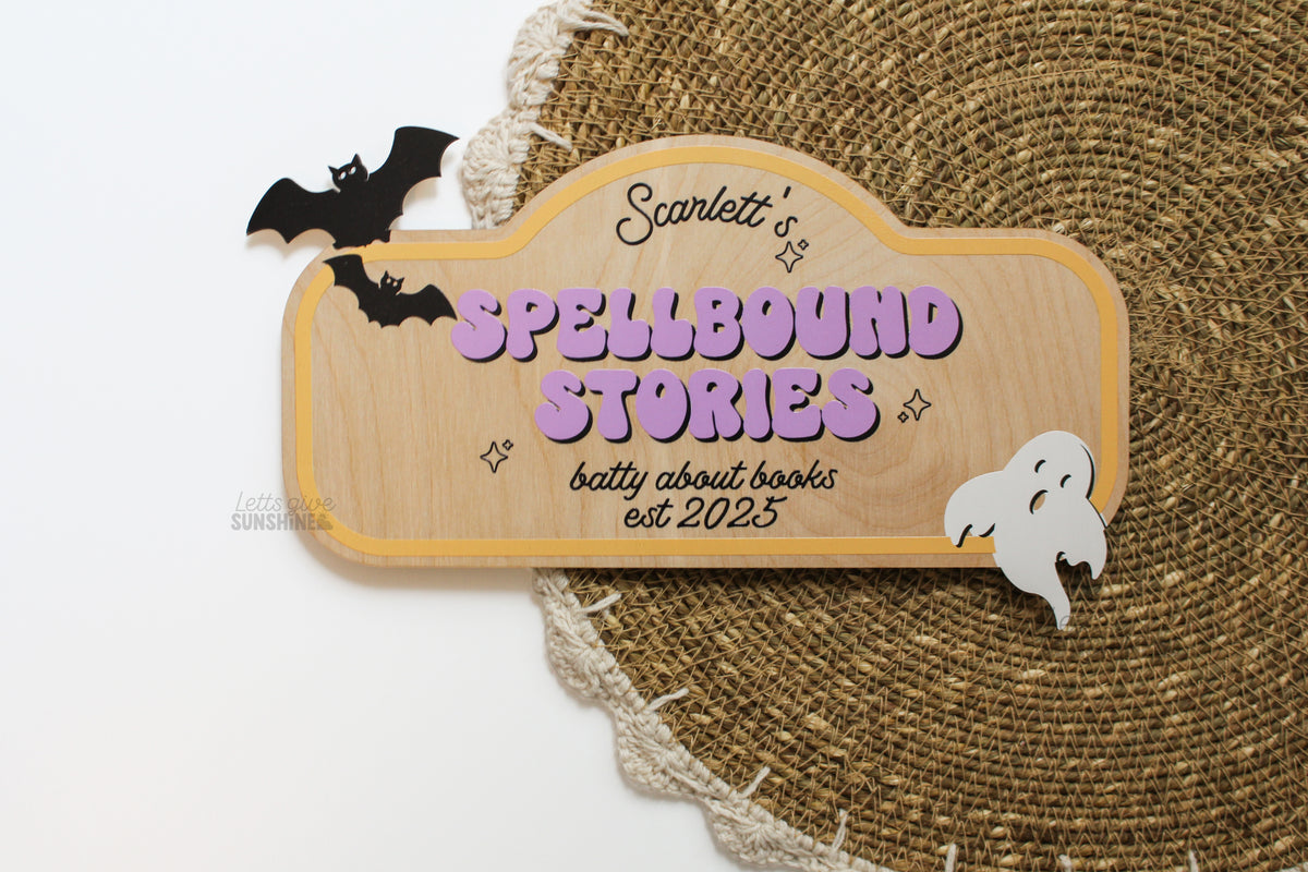 Personalized Halloween Kids Bookshelf Sign