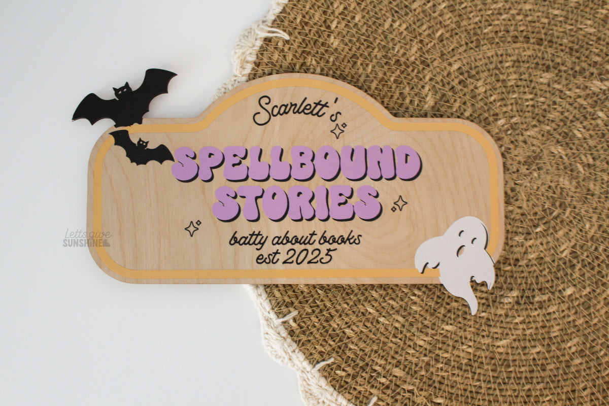Personalized Halloween Kids Bookshelf Sign