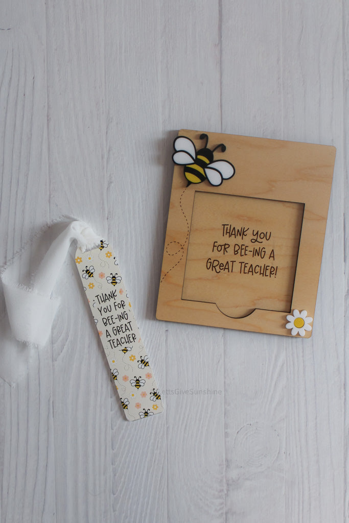 Sticky Note Holder and Acrylic Bookmark Bee Teacher Set