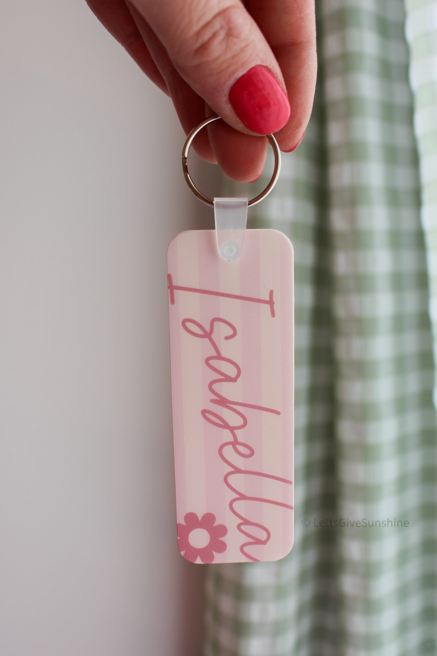 Personalized Acrylic Name Keychain | Custom Bag Tag | Pink Floral Keychain for Backpacks, Lunch Bags & Keys
