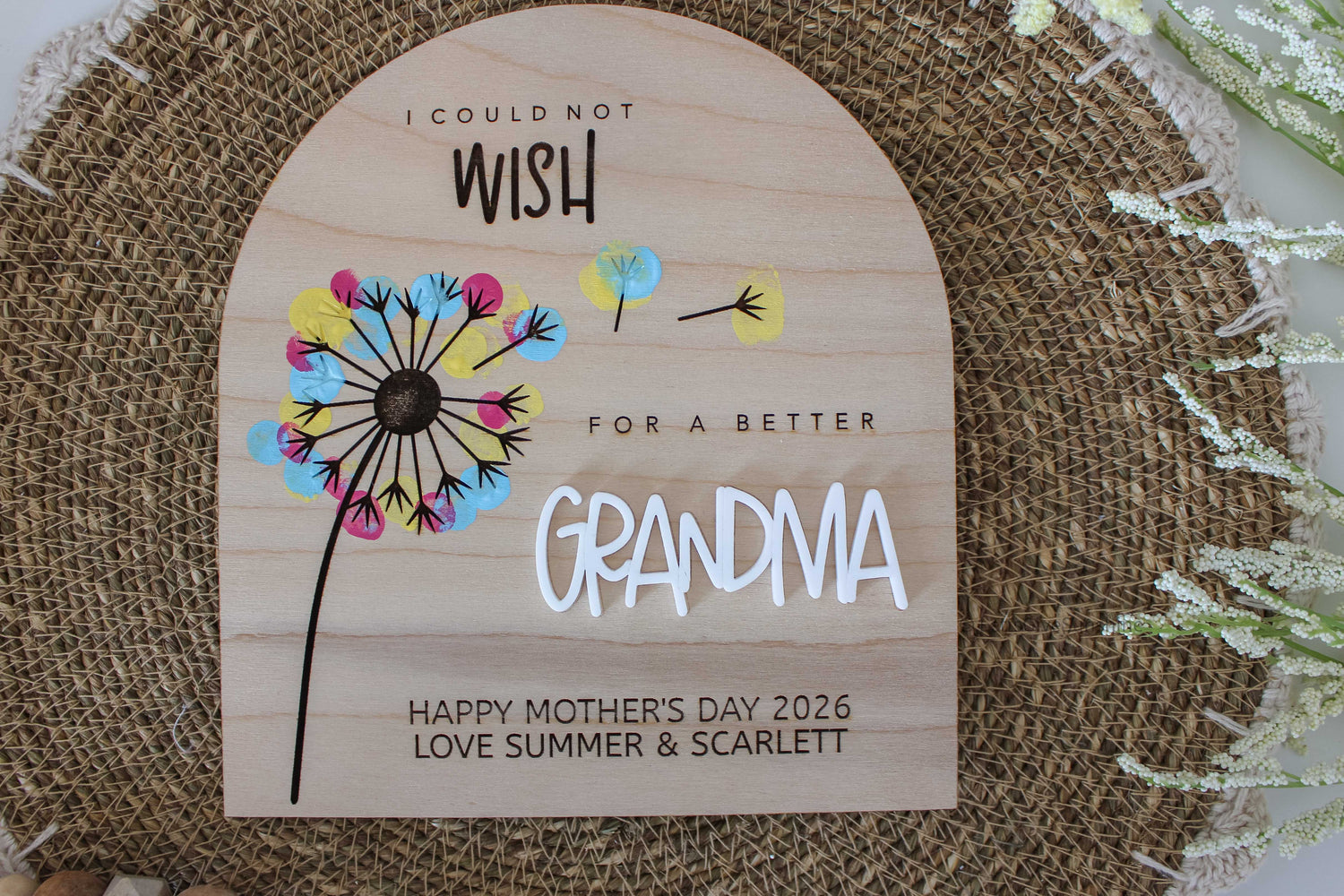 Personalized Grandma/Nana/Momma Sign Dandelion Fingerprint Art