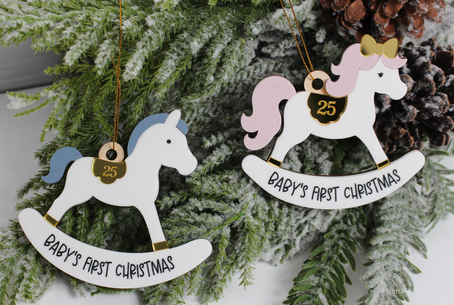 Personalized Rocking Horse Christmas Ornament- Pink or Blue