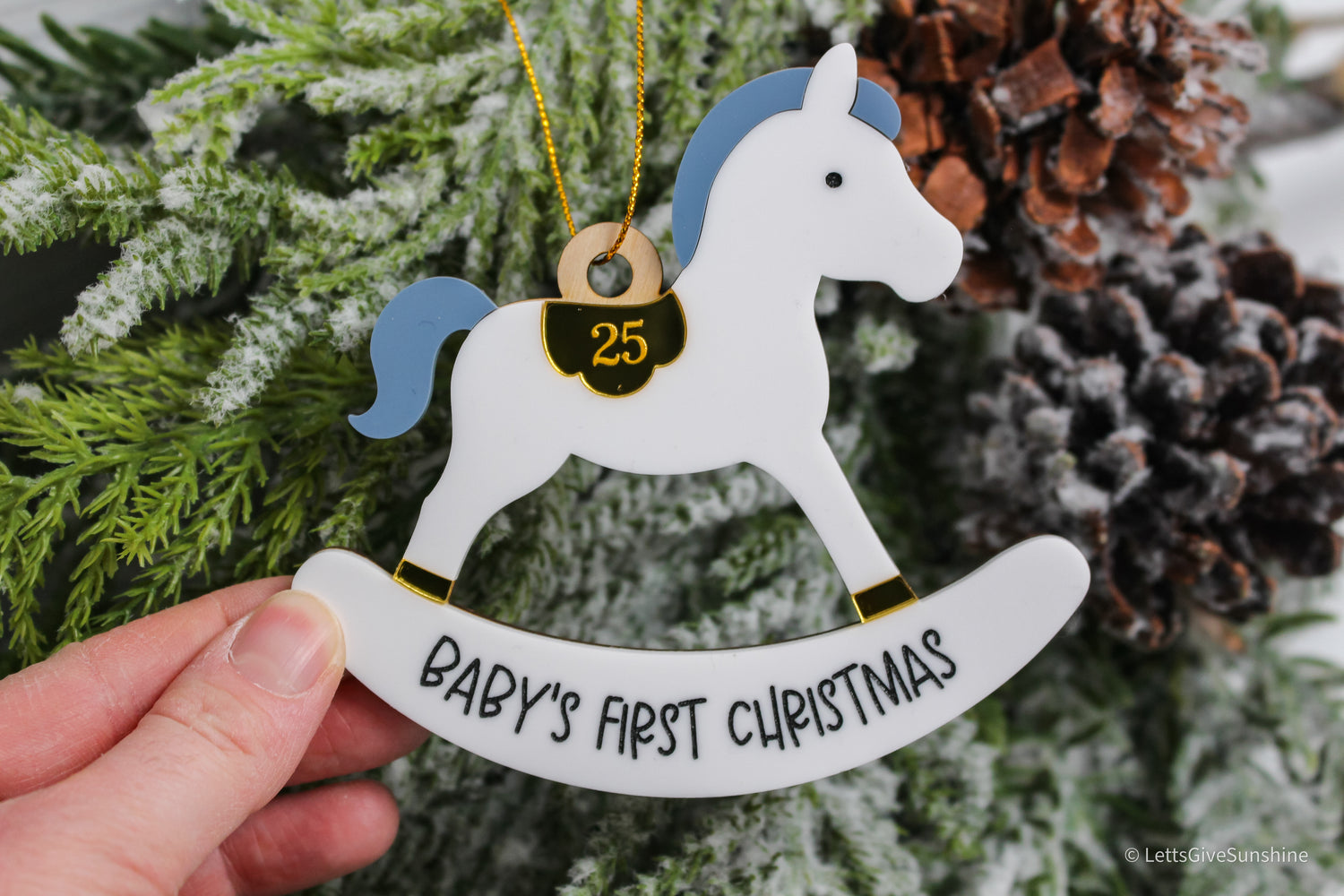 Personalized Rocking Horse Christmas Ornament- Pink or Blue