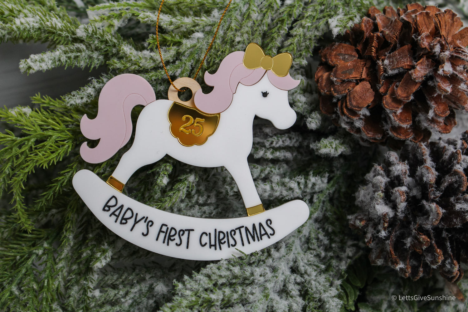 Personalized Rocking Horse Christmas Ornament- Pink or Blue